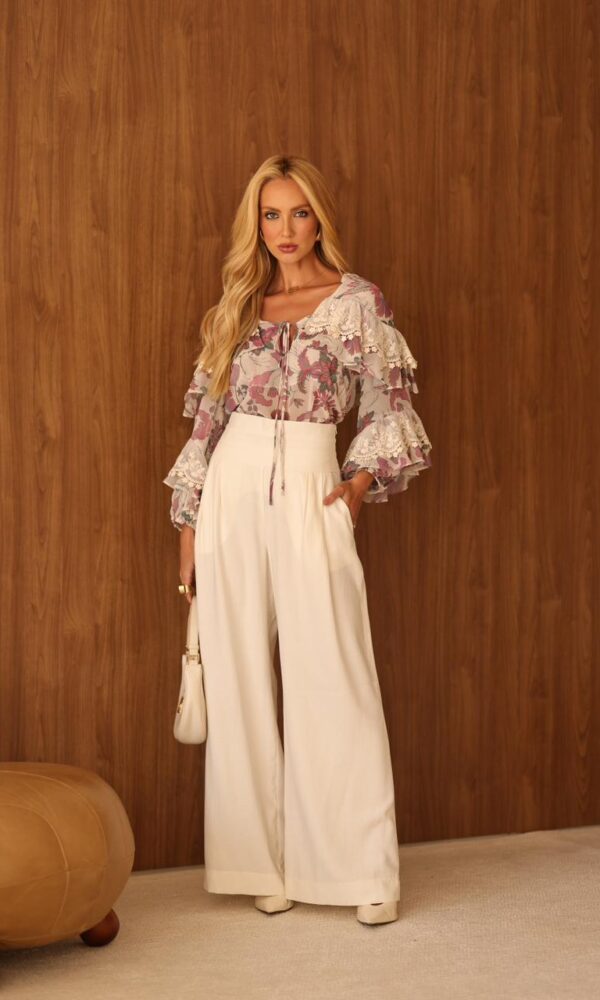 CALÇA PANTALONA CINTURA ALTA COM CÓS ESTRUTURADO